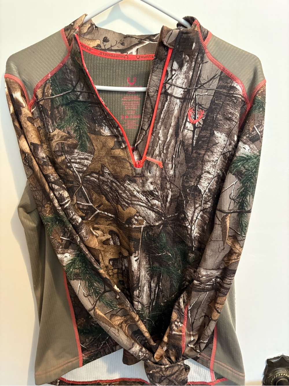 Realtree Camo Long-Sleeve Men's Hunting Shirt with Orange Trim